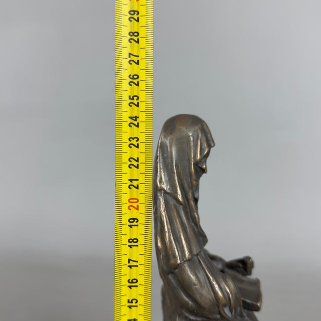20th Century Sacred Religious Figure Saint with Book in Bronze with Marble Base For Sale - Image 10 of 11