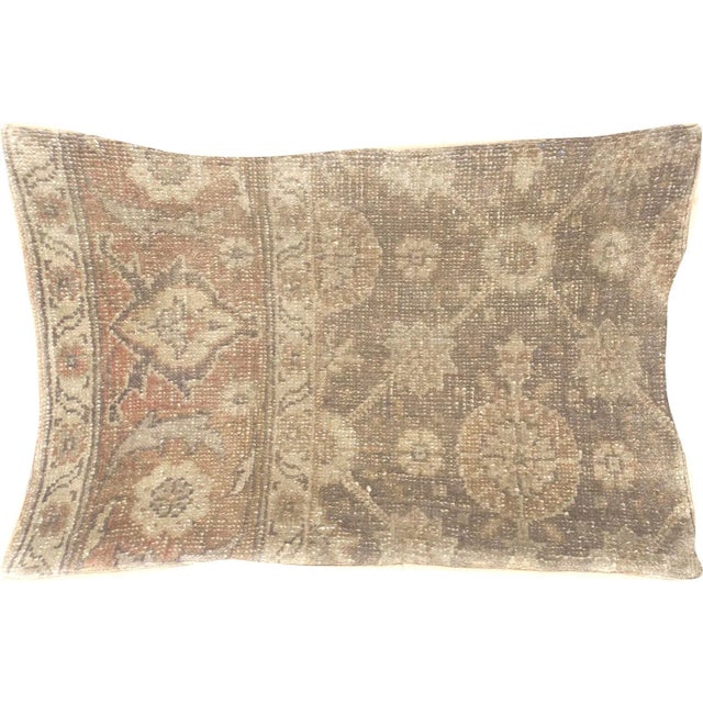 1960s Turkish Oushak Pillow. Hand sewn with fragments of Turkish hand made Oushak wool carpets. Fiber fill. 522230