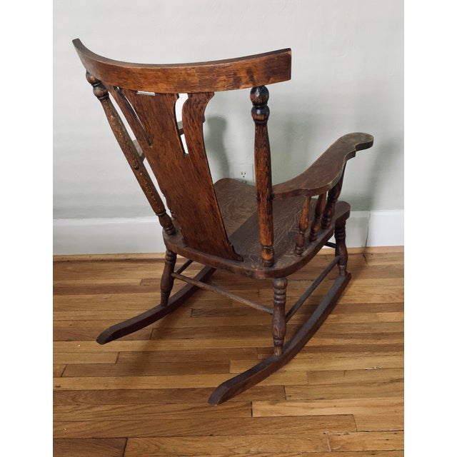 Early 1900s Antique Arts and Crafts Movement Tiger Oak Rocking Chair For Sale In Saint Louis - Image 6 of 12