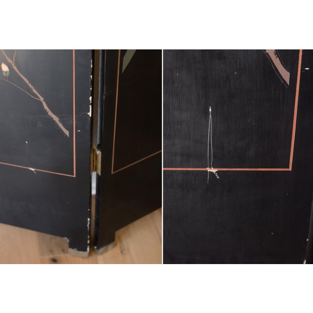 Vintage Asian Gold Leaf Coromandel 4-Panel Folding Screen With Birds in Nature Scenes For Sale - Image 17 of 18