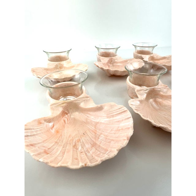 Traditional Mid 20th Century Karoff Shell Snack Dishes With Glass Inserts Serveware - Set of 6 For Sale - Image 3 of 11