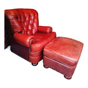 Indulge in the Luxury of This Exquisite Leather Club Writer's Chair and Matching Ottoman by Lane Furniture