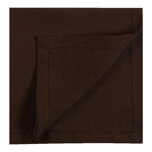 ZdG Pulled Thread Dinner Napkins in Chocolate - Set of 4 For Sale