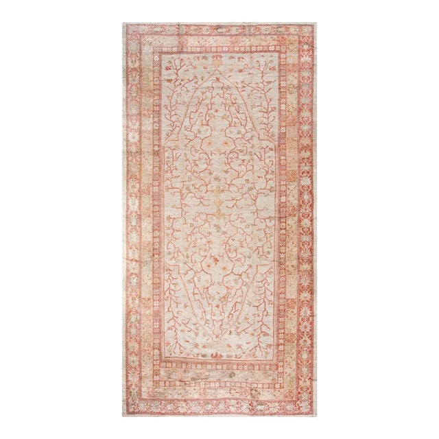 Remarkable Ivory Color With Angular Floral Design Antique Oushak Ghiordes Rug For Sale