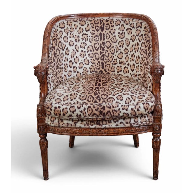 Louis XVI Style Carved Ram’s Head Armchairs in Leopard Upholstery- A Pair For Sale - Image 4 of 11
