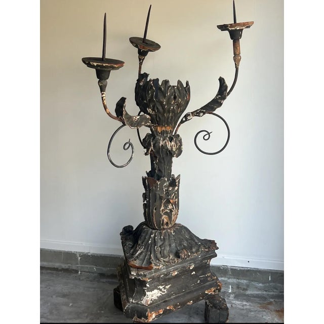 Late 18th Century Spanish Baroque Revival Large Ecclesiastical Pricket Candelabrum Circa 1880-1900 For Sale - Image 5 of 7