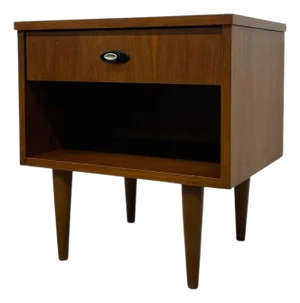 Vintage Mid Century Modern One Drawer Nightstand With Open Shelf and Tapered Legs