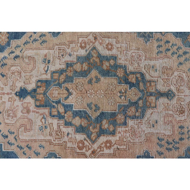 Early 20th Century Antique Turkish Oushak Rug in Rich Blues and Earth Tones For Sale - Image 5 of 10