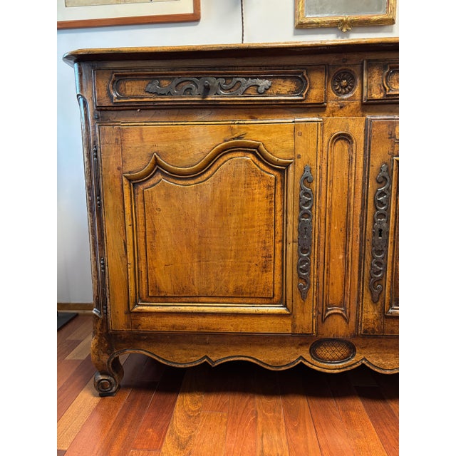 18th Century French Provencal Cabinet, deeply carved with exceptional patina. Original Hardware has missing knob on left...
