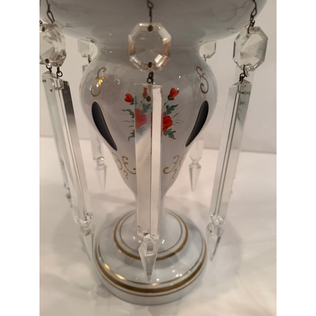 White Czech Bohemian Glass Lustres With Floral Decoration -a Pair For Sale - Image 8 of 9