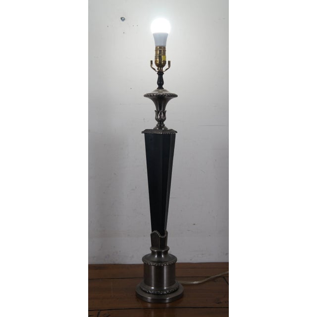 Chapman Manufacturing Company 2000 Chapman Black Ebonized Wood & Metal Torchiere Column Table Lamp For Sale - Image 4 of 12