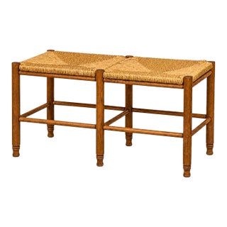 1970s Danish Oak Seagrass Bench For Sale