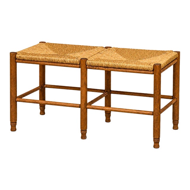1970s Danish Oak Seagrass Bench For Sale