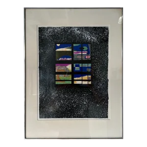 80's Vintage Modernist Abstract Collage Painting, Framed