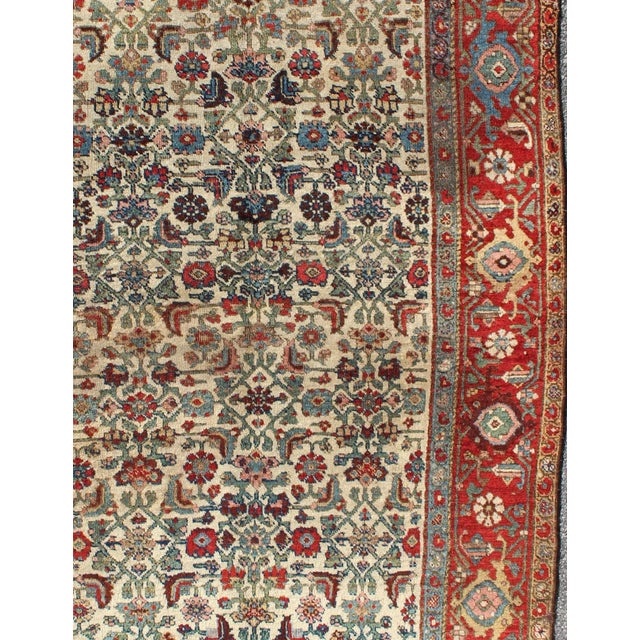 Antique Persian Bidjar Carpet with Ivory, Rose, Green, Blue and Aubergine Antique Persian Carpet Bidjar with All-Over...