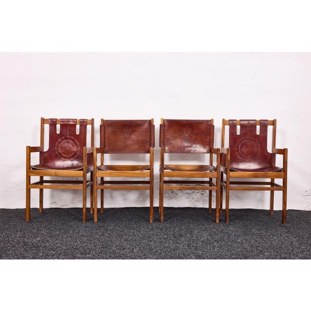 Vintage Safari Style Leather Armchairs, 1970s, Set of 4 For Sale - Image 15 of 17