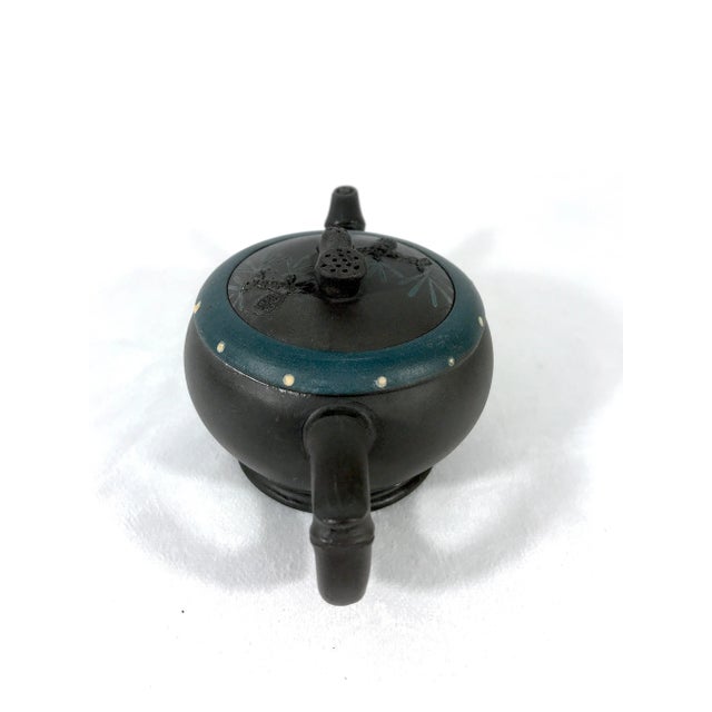 YiXing Zisha Bamboo and Lotus Detail Teapot With Pine Needles, Artist Signed and Chopped / Stamped For Sale - Image 4 of 8