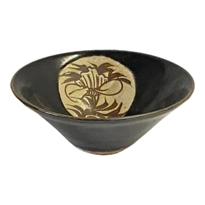 Chinese Ware Brown Black Glaze Flower Pattern Ceramic Bowl Cup Display