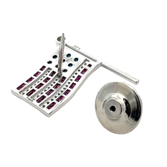 14k Heavy Gold American Flag Brooch With Ruby, Sapphire & Diamond For Sale - Image 9 of 11