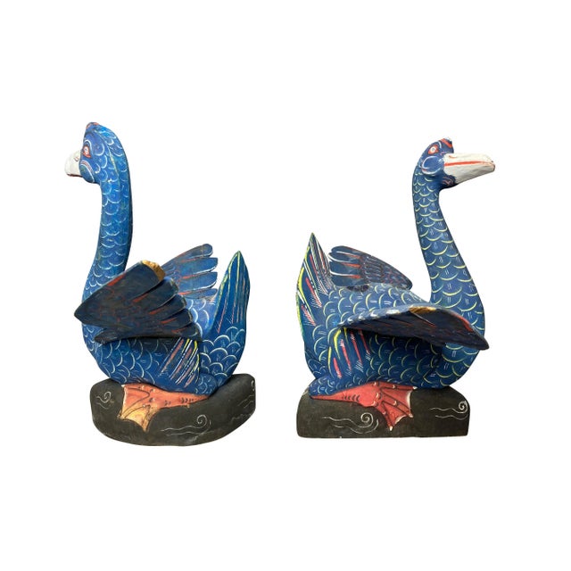 Traditional Balinese Carved and Painted Ducks from John Volk's Estate - a Pair For Sale - Image 3 of 11
