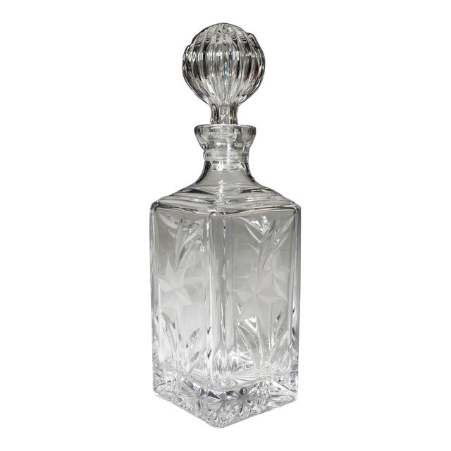 Mid 20th Century Vintage Bohemian Crystal Liquor Decanter With Stopper, Hand-Cut For Sale