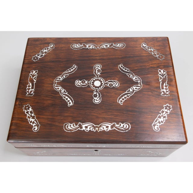 19th Century English Rosewood & Mother of Pearl Jewelry Box For Sale - Image 4 of 12