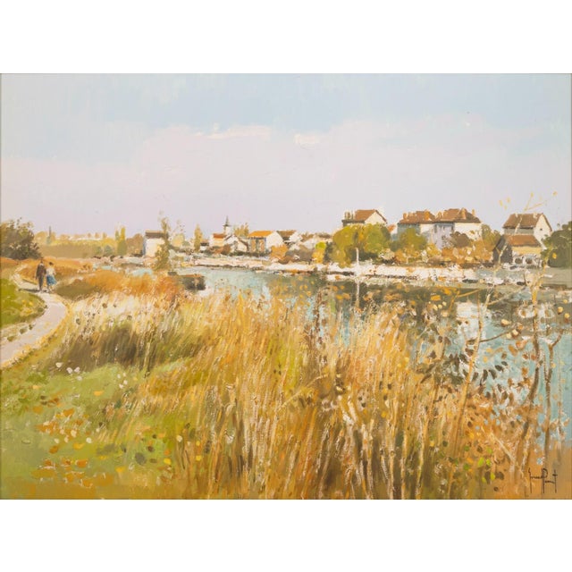 A contemporary Impressionistic oil painting on canvas titled "La Seine Travers les Hautes Herbes (The Seine Through the...