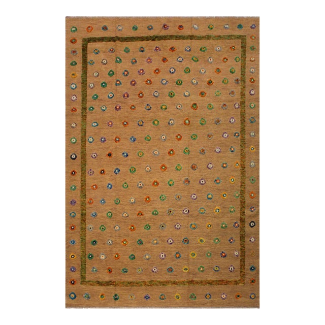 1990s 1990s Abstract Moroccan High-Low Tan/Green Wool Rug - 8'10'' X 11'4'' For Sale