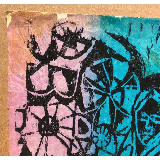 Mid-Century Modern 1970 Ruth Freeman Abstract Woodcut For Sale - Image 3 of 5