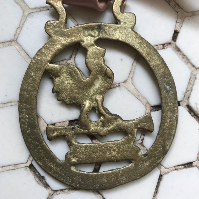 Antique English Horse Brass Christmas Ornament Rooster Cock Trumpet For Sale In Los Angeles - Image 6 of 7