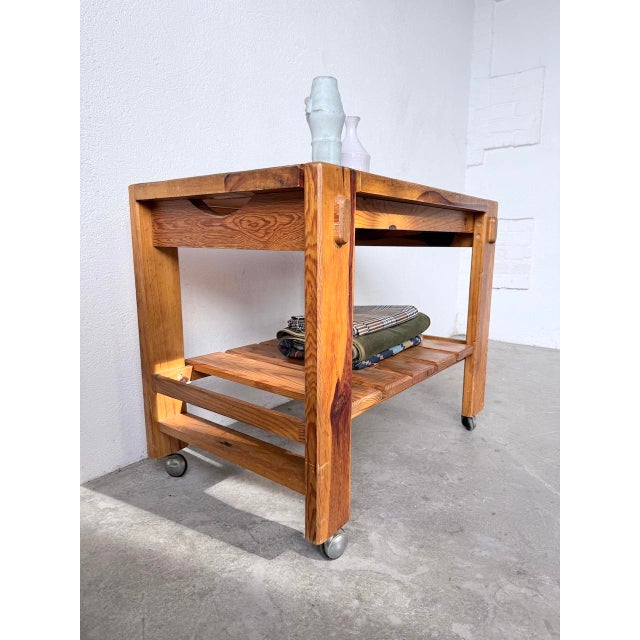 Tan Pine Serving Cart on Casters, 1980s For Sale - Image 8 of 18