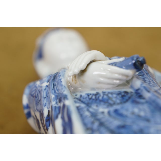 Vintage Japanese Kutani Blue White Porcelain Quan Yin Goddess Statue 10" For Sale - Image 13 of 14