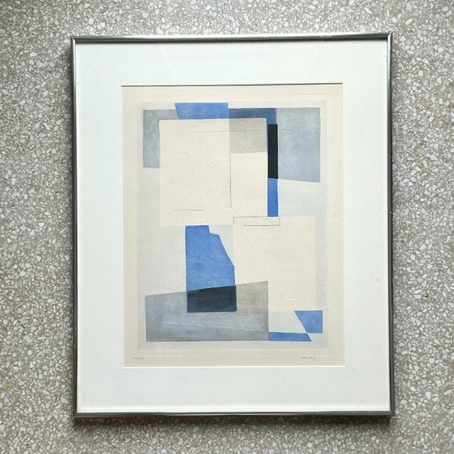 Vintage Boho Original Geometric Abstract Hand Tinted Lithograph on Paper For Sale - Image 4 of 8