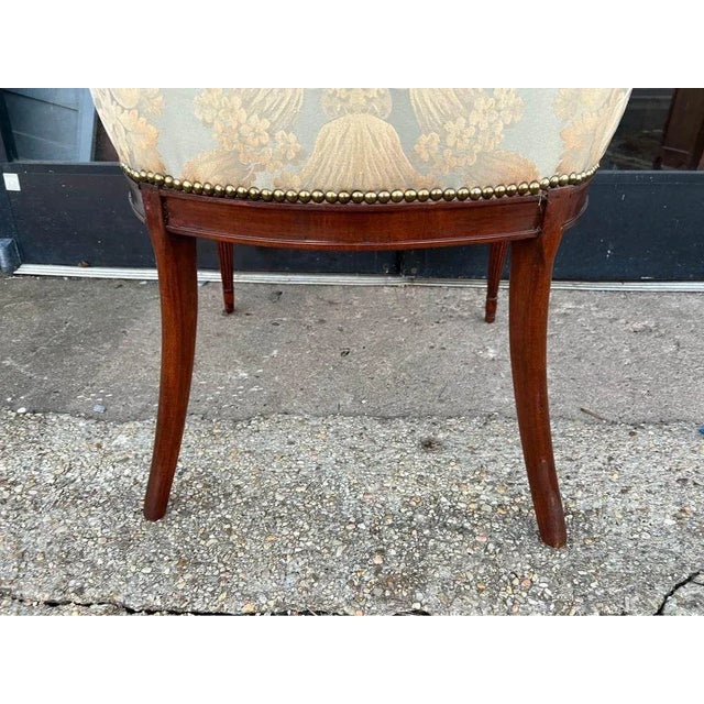 Mid 20th Century Vintage Hollywood Regency Style Carved Mahogany and Tufted Upholstered Armchair. For Sale - Image 5 of 13