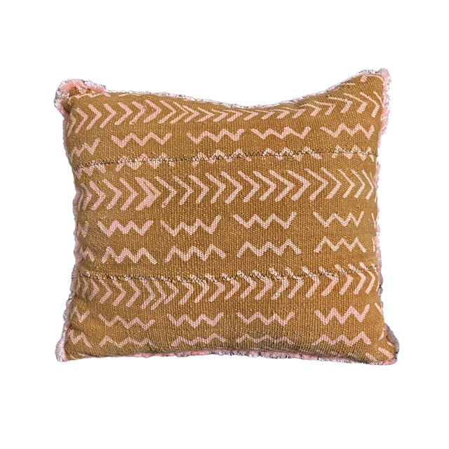 1980s Vintage Brown & Pink Mud Cloth Pillow For Sale - Image 5 of 6