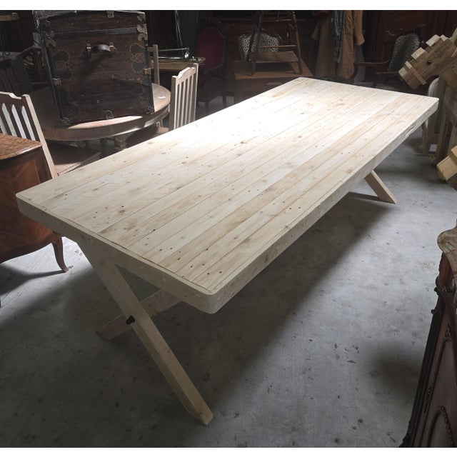 1950s Large Industrial Wood Table with Air-Abrasive Finish, 1950s For Sale - Image 5 of 6