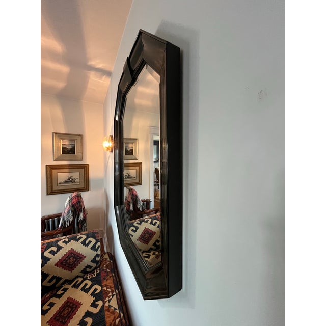Mid 20th Century Vintage Bernhardt Lacquered Octagonal Beveled Mirror Karl Springer Style For Sale - Image 5 of 10