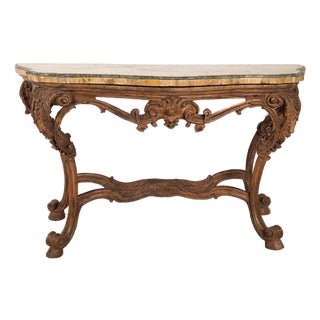 18th Century Italian Walnut Rococo Console With Marble Top For Sale