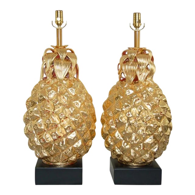 Marbro Italian Ceramic Pineapple Lamps Gold For Sale