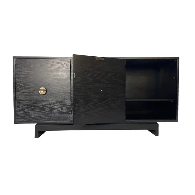 Wood Restored Kroehler Black Cerused Oak Sideboard Credenza With Polished Brass Hardware, Circa 1960s For Sale - Image 7 of 15