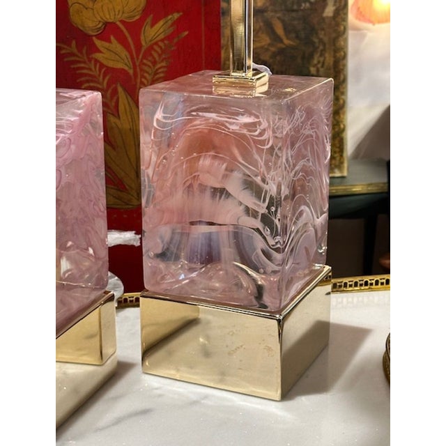 Pink Murano Block Lamps For Sale - Image 4 of 7