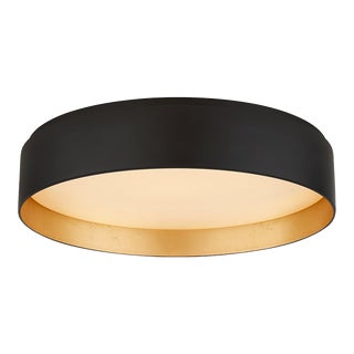 Visual Comfort Signature Shaw Large Flush in Matte Black & Gild with White Glass For Sale
