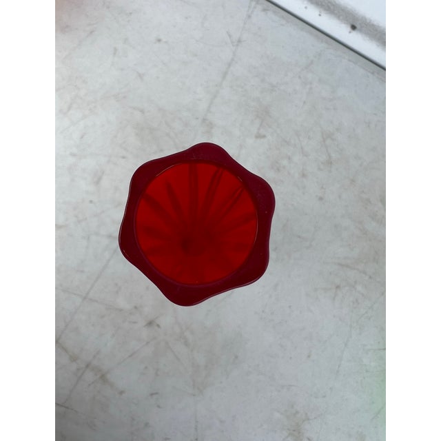 Modern Mid Century Tall Red Glass Bud Vase With Clear Elepant Foot For Sale - Image 3 of 8