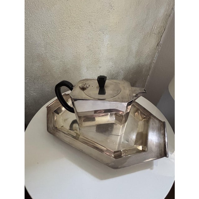 Silver Art Deco Silver-Plated Copper Cube Tea Service from John Round & Son Sheffield, England, 1930s, Set of 3 For Sale - Image 8 of 12