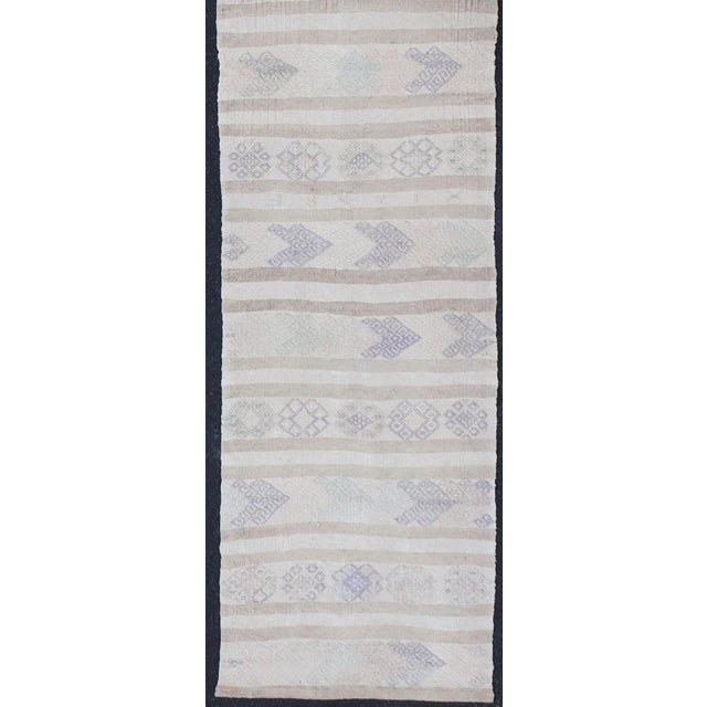Vintage Turkish Kilim Runner in Soft Gray and Beige Striped Design 2'0 X 13'3 For Sale - Image 4 of 12