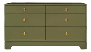 Matthew Izzo Home Kilmer Matte Olive Green Lacquer Six Drawer Rounded Edge Chest With Brass Beetle Knobs