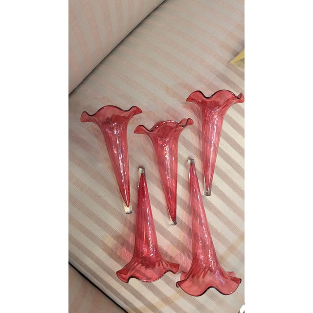 Early 1900s English Silverplate Cranberry Epergne For Sale - Image 9 of 10