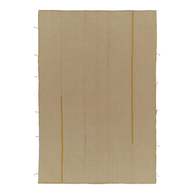 Rug & Kilim’s Contemporary Kilim in Beige-Brown Panels With Ochre Accents For Sale