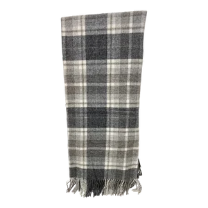 Super Soft Merino Wool Throw in a Masculine Grey on Grey Plaid Pattern. Made in England