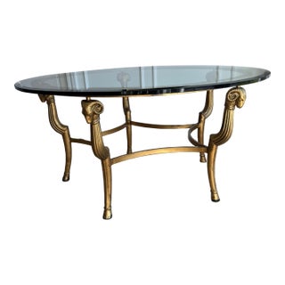 1970s Marge Carson 5-Legged Gilded Metal Cocktail Table With Original 1/2" Beveled Glass For Sale